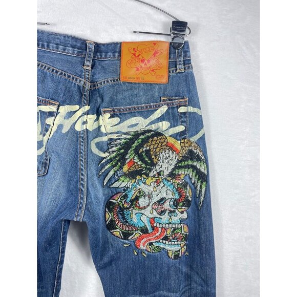 Ed Hardy Other - Ed Hardy Christian Audigier Jeans Size 32 Gem Distressed Skull Eagle Snake BLING